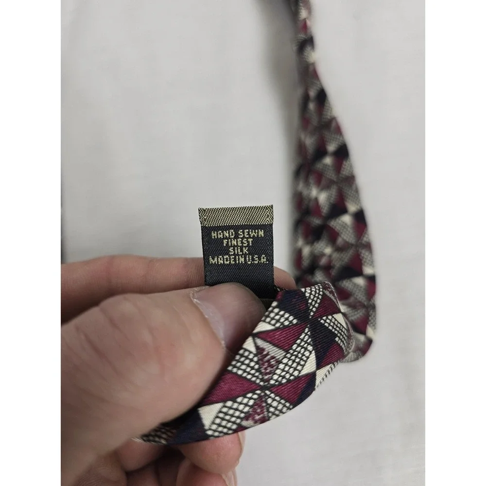 Vintage Robert Talbott Tie Mens‎ Burgundy Red Silk Geometric Made USA 90s